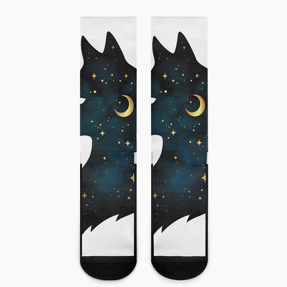 Moon And Stars Wolf Spirit Print Crew Socks