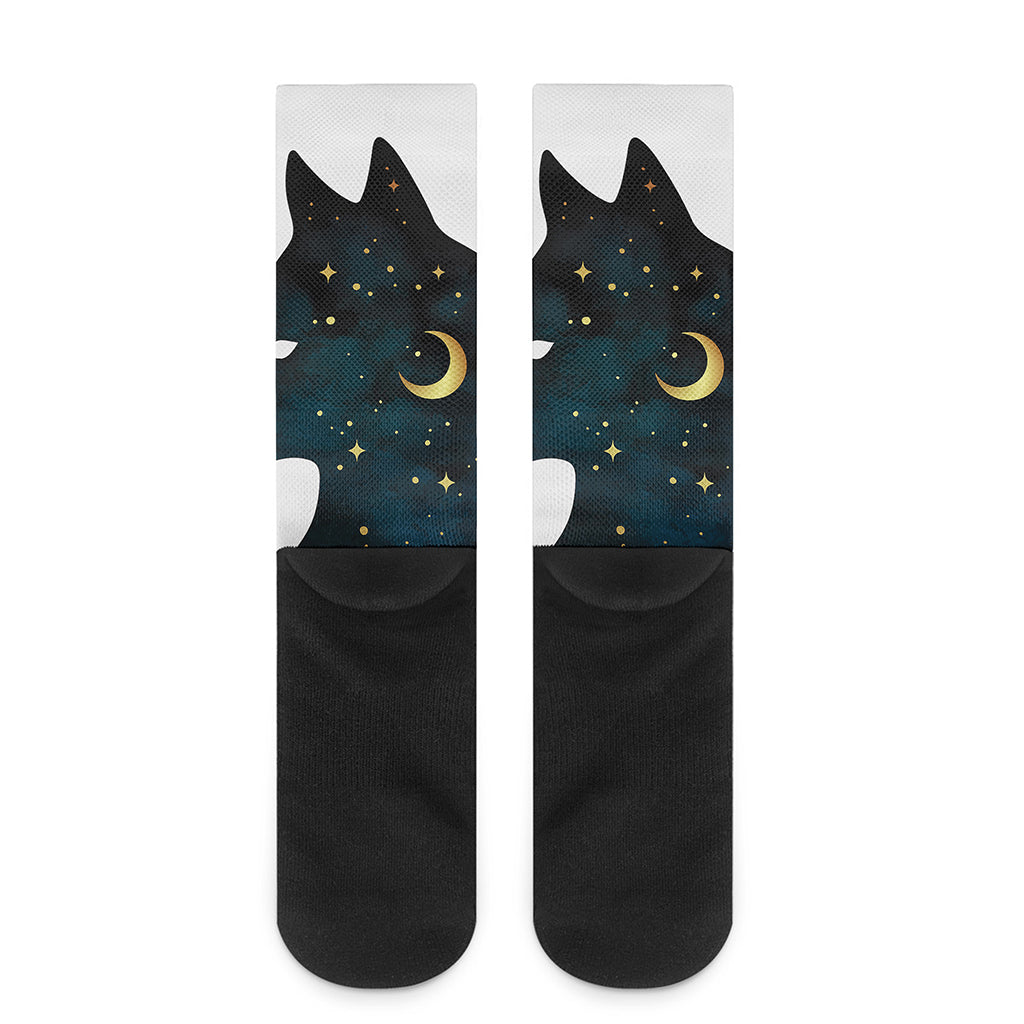 Moon And Stars Wolf Spirit Print Crew Socks