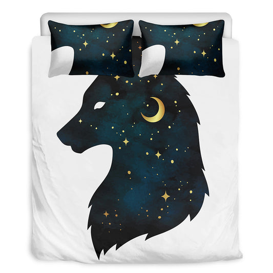 Moon And Stars Wolf Spirit Print Duvet Cover Bedding Set