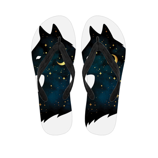 Moon And Stars Wolf Spirit Print Flip Flops