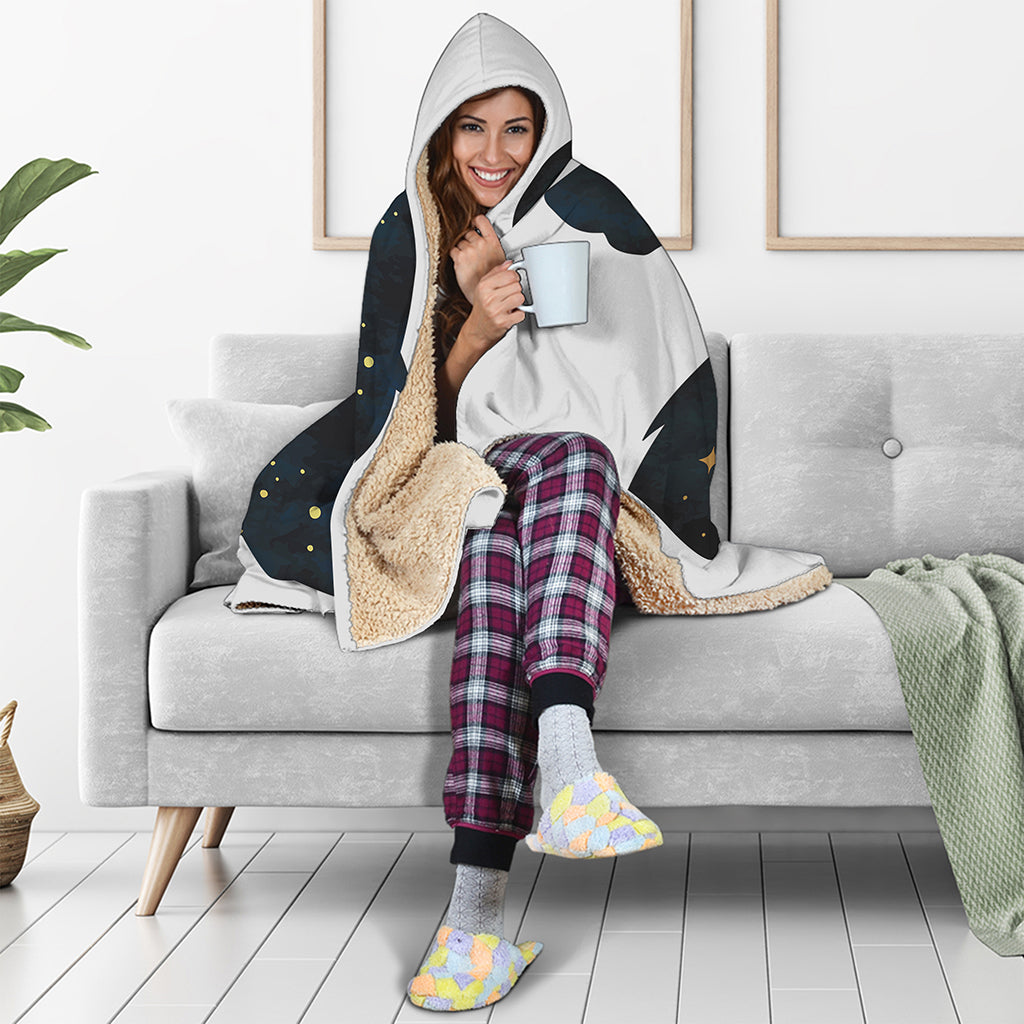 Moon And Stars Wolf Spirit Print Hooded Blanket
