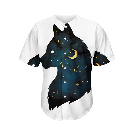Moon And Stars Wolf Spirit Print Men's Baseball Jersey
