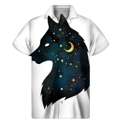 Moon And Stars Wolf Spirit Print Men's Short Sleeve Shirt