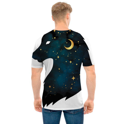 Moon And Stars Wolf Spirit Print Men's T-Shirt