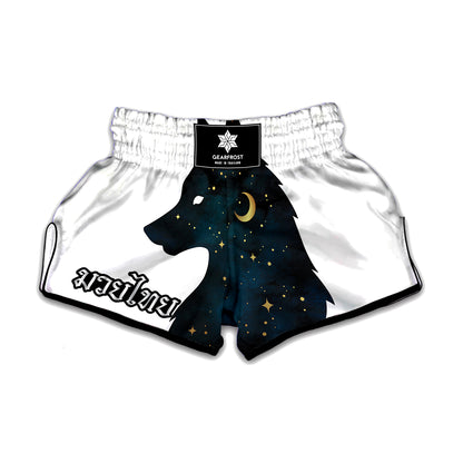 Moon And Stars Wolf Spirit Print Muay Thai Boxing Shorts