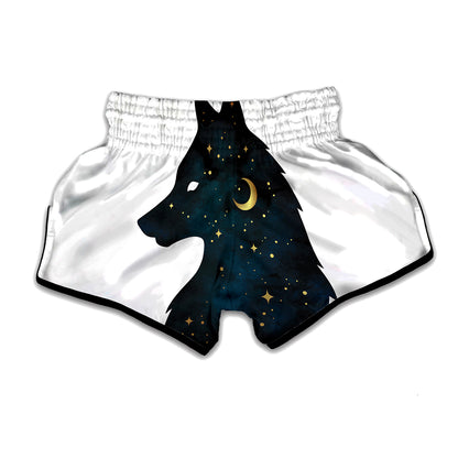 Moon And Stars Wolf Spirit Print Muay Thai Boxing Shorts