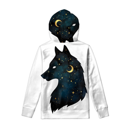 Moon And Stars Wolf Spirit Print Pullover Hoodie