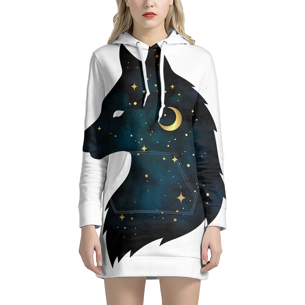 Moon And Stars Wolf Spirit Print Pullover Hoodie Dress