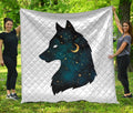 Moon And Stars Wolf Spirit Print Quilt