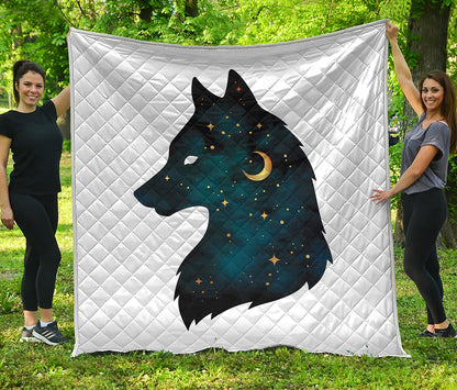 Moon And Stars Wolf Spirit Print Quilt