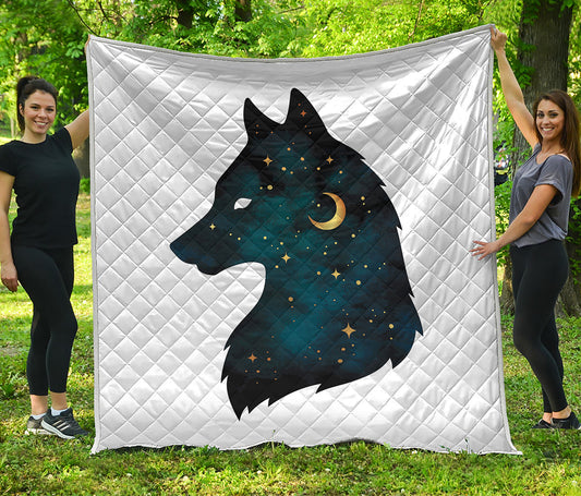 Moon And Stars Wolf Spirit Print Quilt