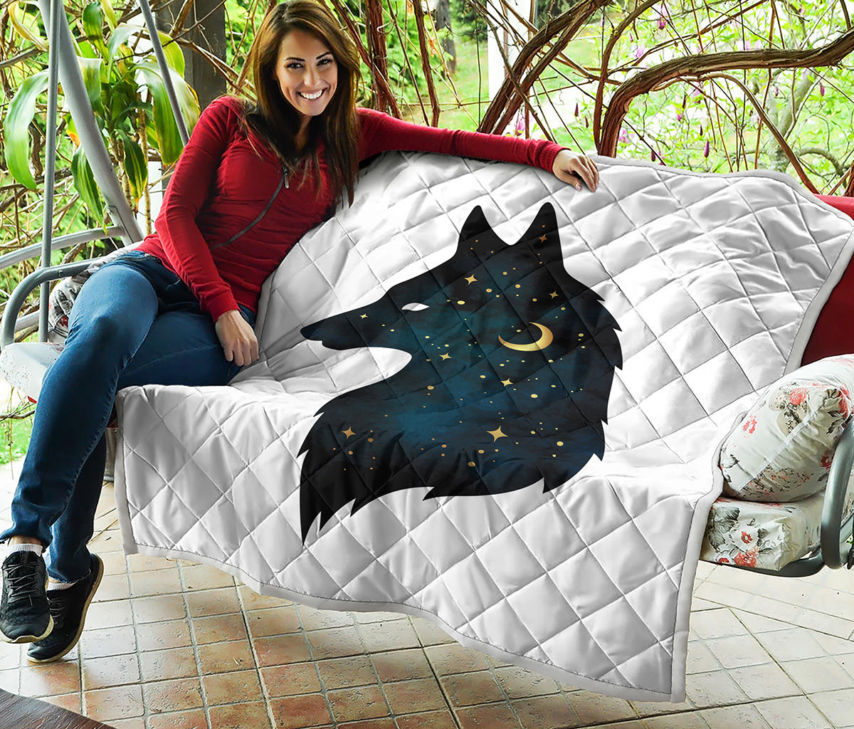 Moon And Stars Wolf Spirit Print Quilt