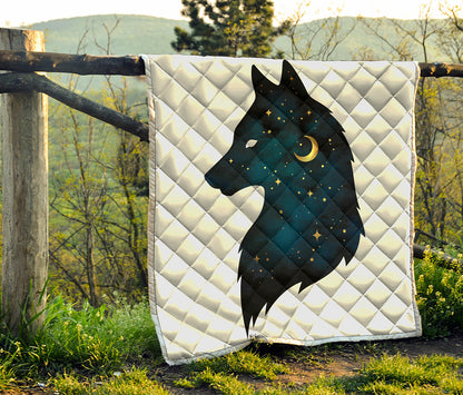 Moon And Stars Wolf Spirit Print Quilt