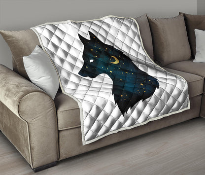 Moon And Stars Wolf Spirit Print Quilt