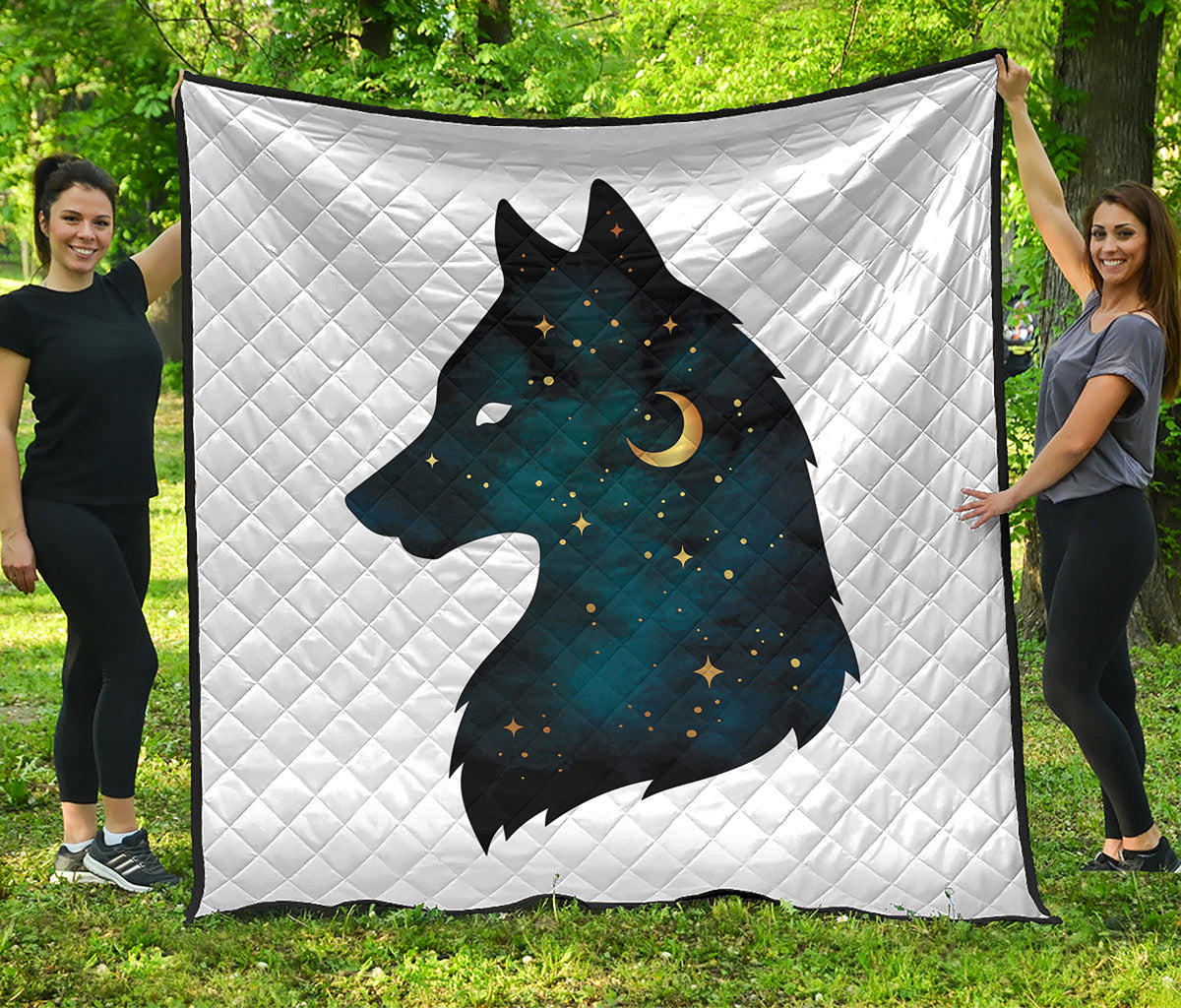 Moon And Stars Wolf Spirit Print Quilt