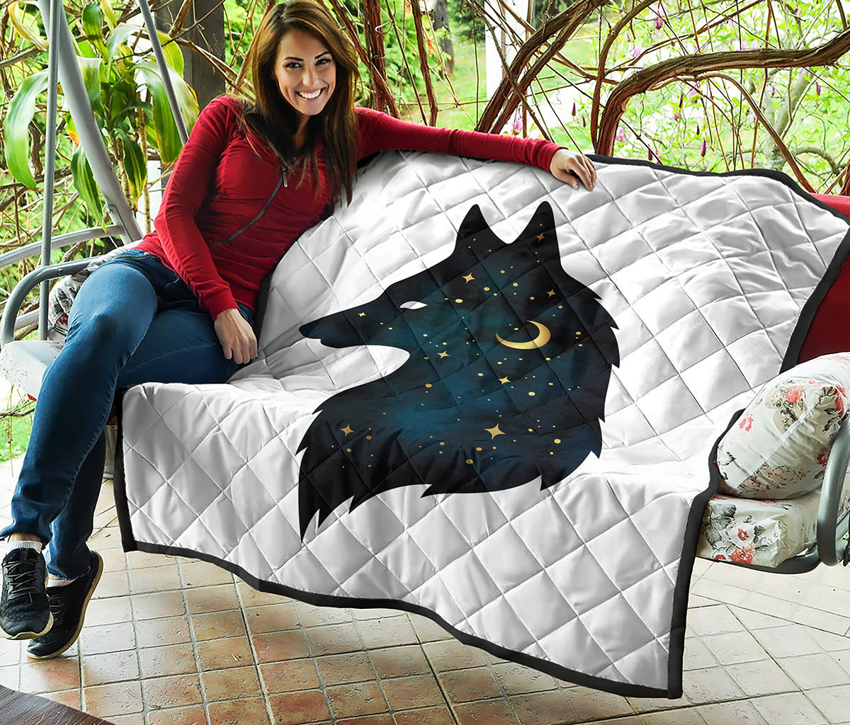 Moon And Stars Wolf Spirit Print Quilt