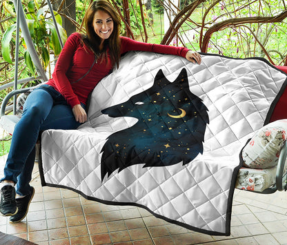 Moon And Stars Wolf Spirit Print Quilt