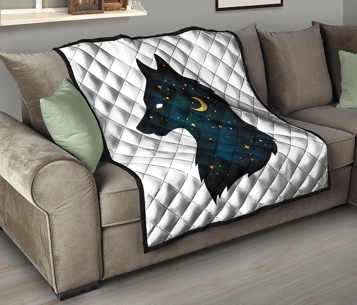 Moon And Stars Wolf Spirit Print Quilt