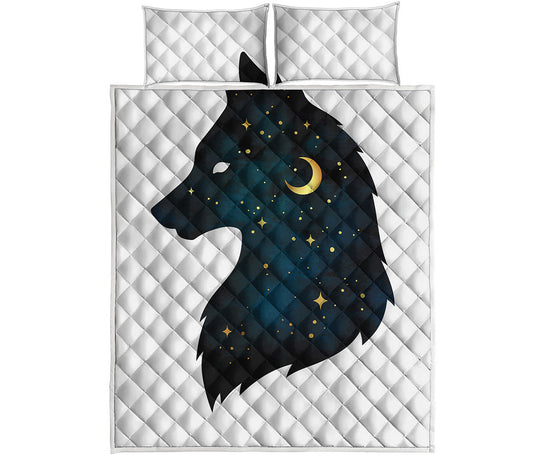 Moon And Stars Wolf Spirit Print Quilt Bed Set