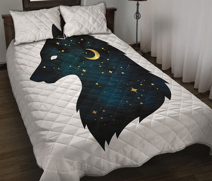 Moon And Stars Wolf Spirit Print Quilt Bed Set