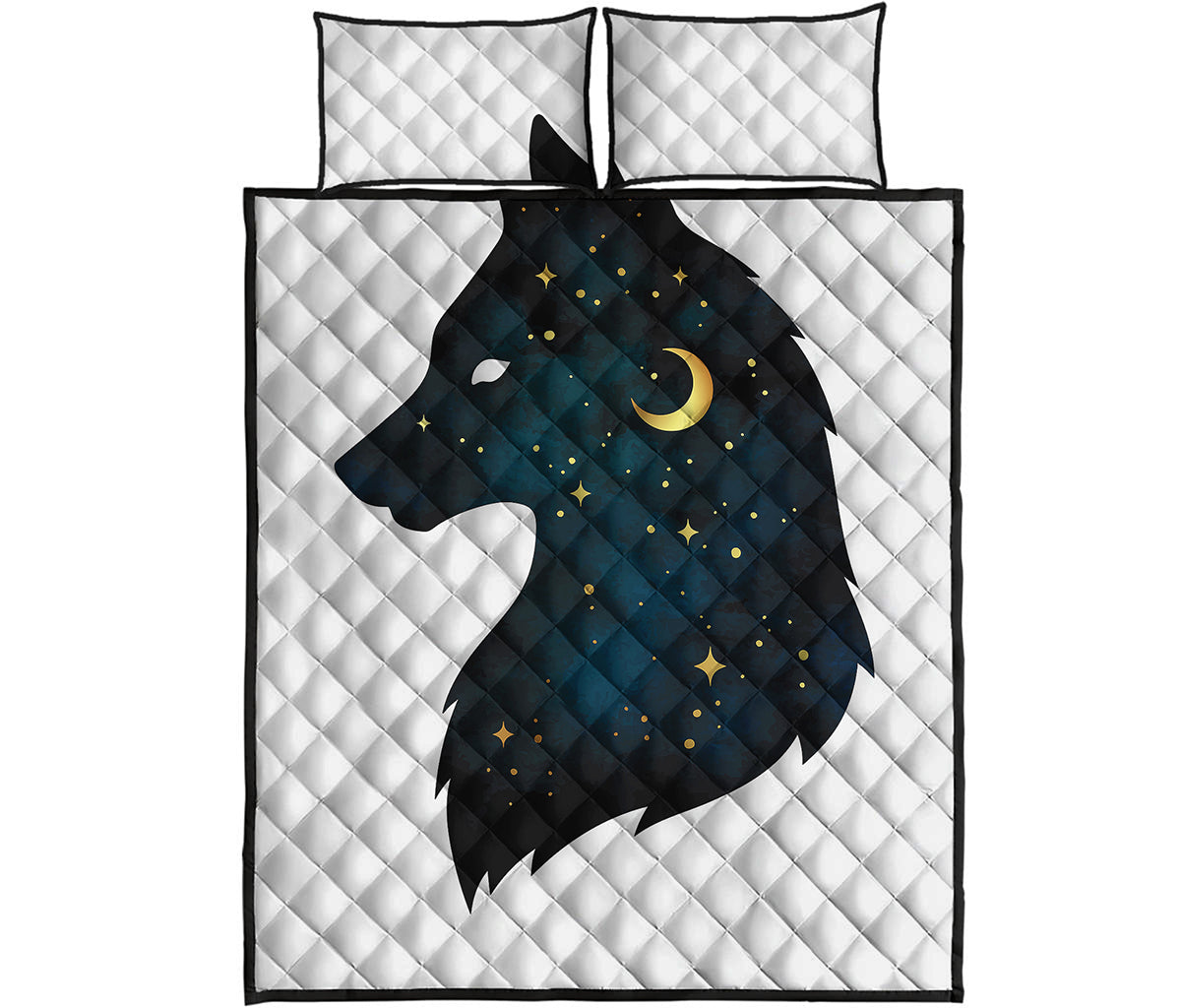Moon And Stars Wolf Spirit Print Quilt Bed Set