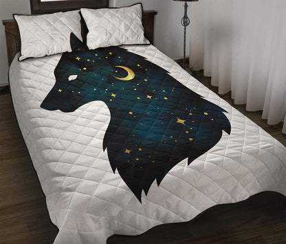 Moon And Stars Wolf Spirit Print Quilt Bed Set