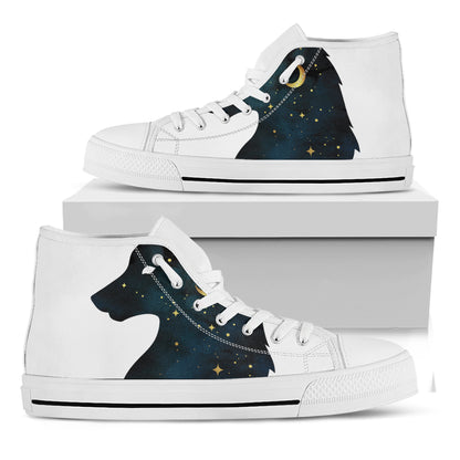 Moon And Stars Wolf Spirit Print White High Top Shoes