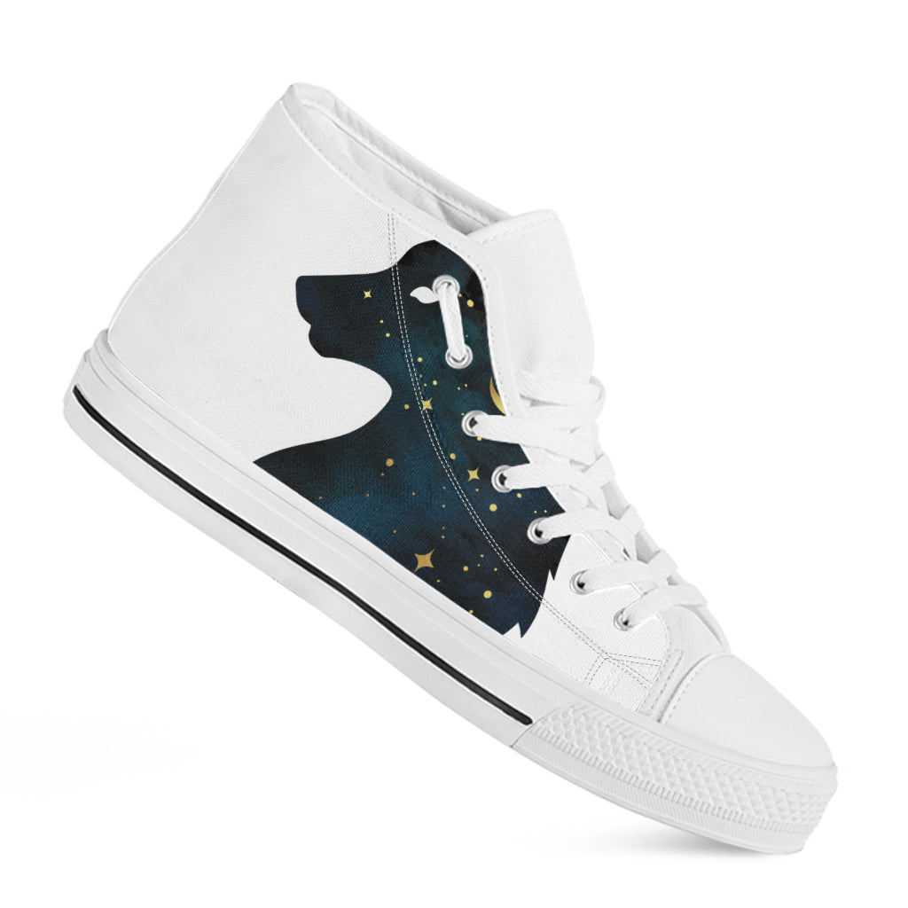 Moon And Stars Wolf Spirit Print White High Top Shoes