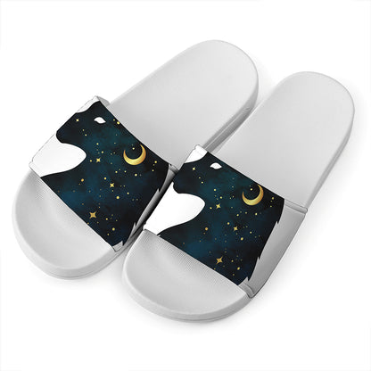 Moon And Stars Wolf Spirit Print White Slide Sandals