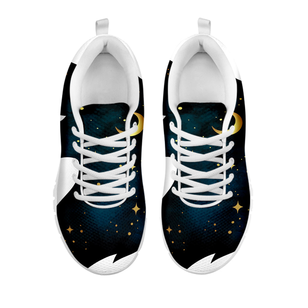 Moon And Stars Wolf Spirit Print White Sneakers