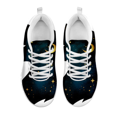 Moon And Stars Wolf Spirit Print White Sneakers