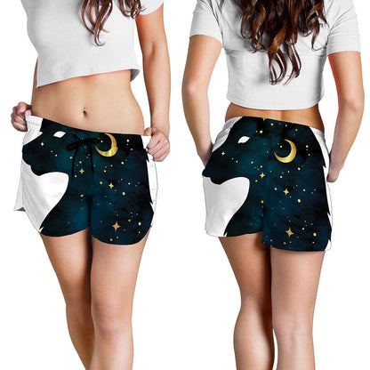Moon And Stars Wolf Spirit Print Women's Shorts