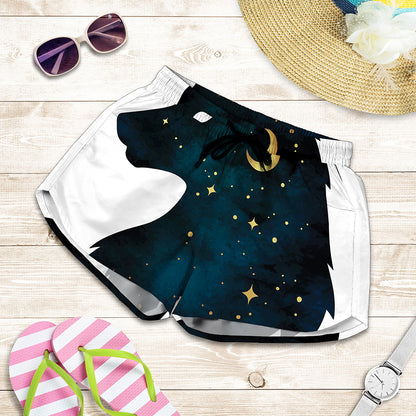Moon And Stars Wolf Spirit Print Women's Shorts