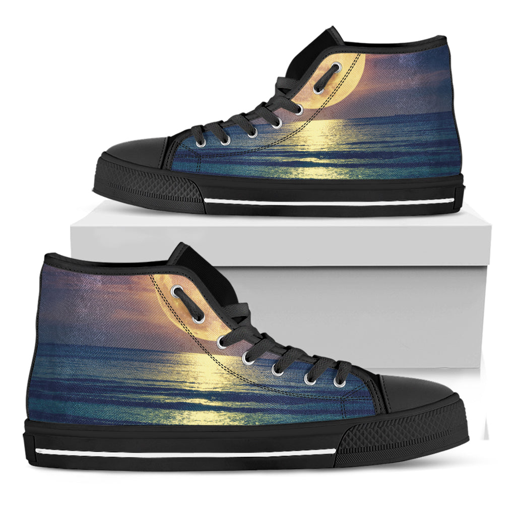 Moon Beach Print Black High Top Shoes