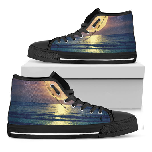 Moon Beach Print Black High Top Shoes