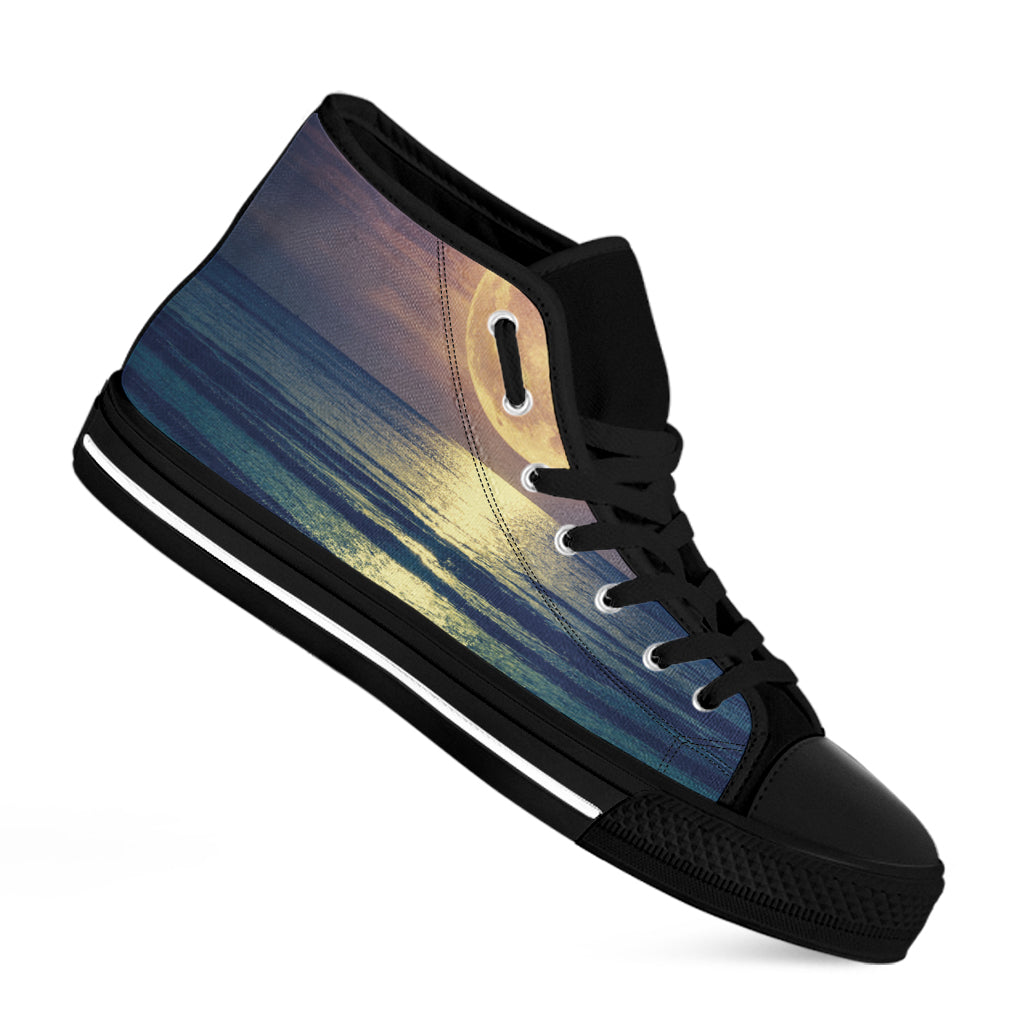 Moon Beach Print Black High Top Shoes