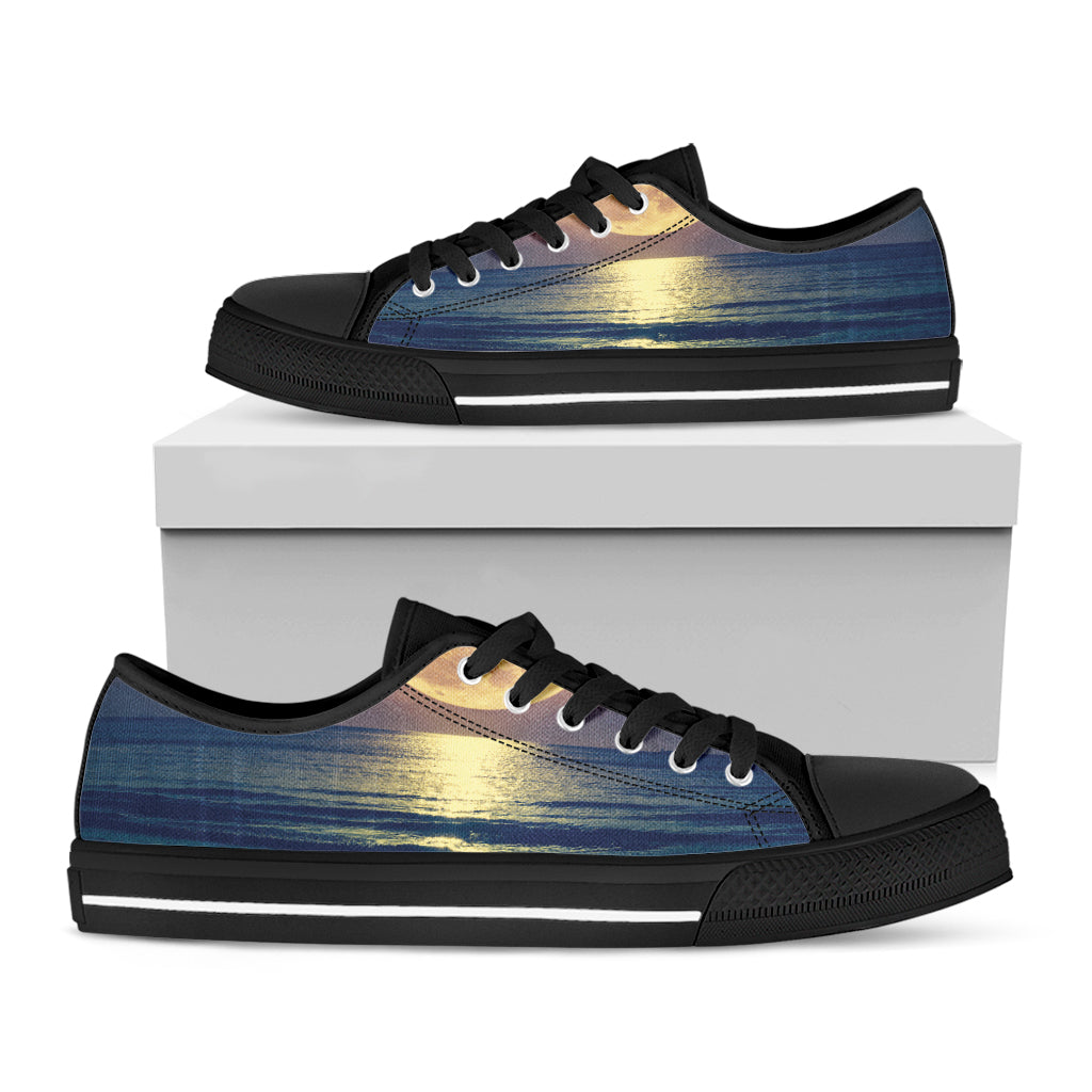 Moon Beach Print Black Low Top Shoes
