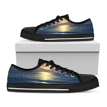 Moon Beach Print Black Low Top Shoes
