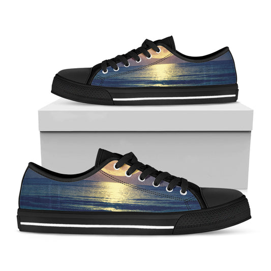 Moon Beach Print Black Low Top Shoes