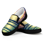 Moon Beach Print Black Slip On Shoes