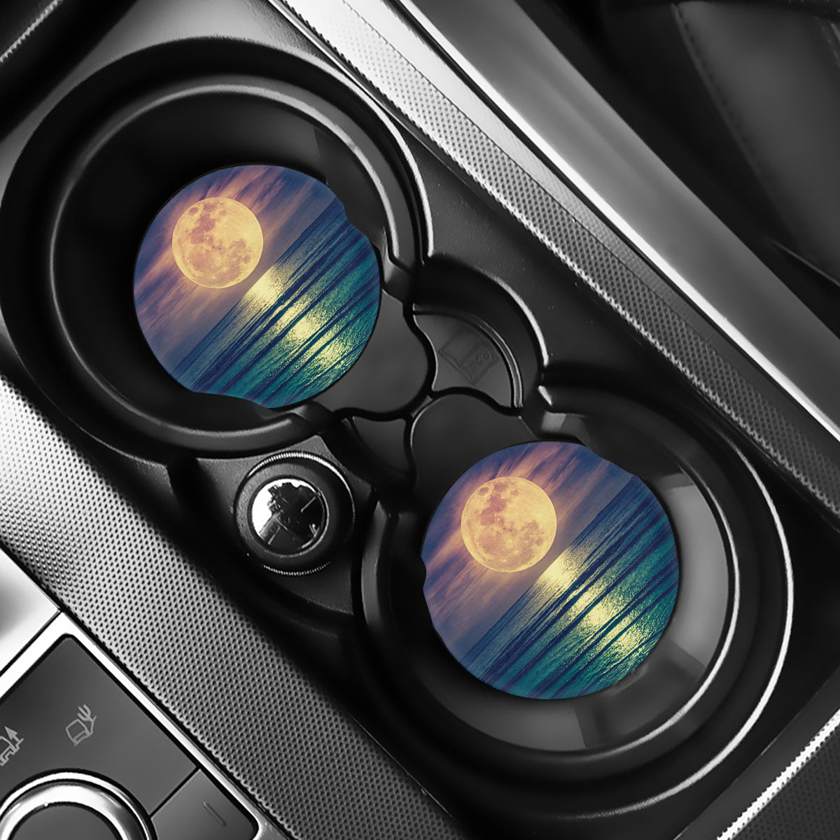 Moon Beach Print Car Coasters