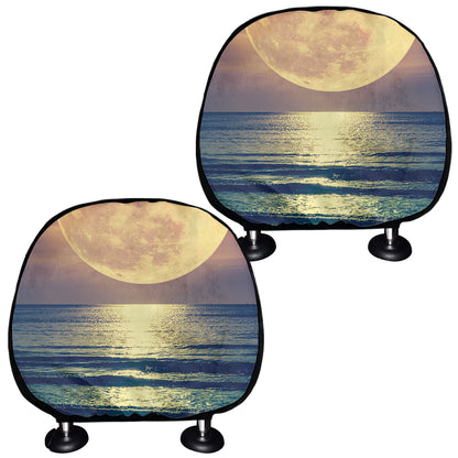 Moon Beach Print Car Headrest Covers