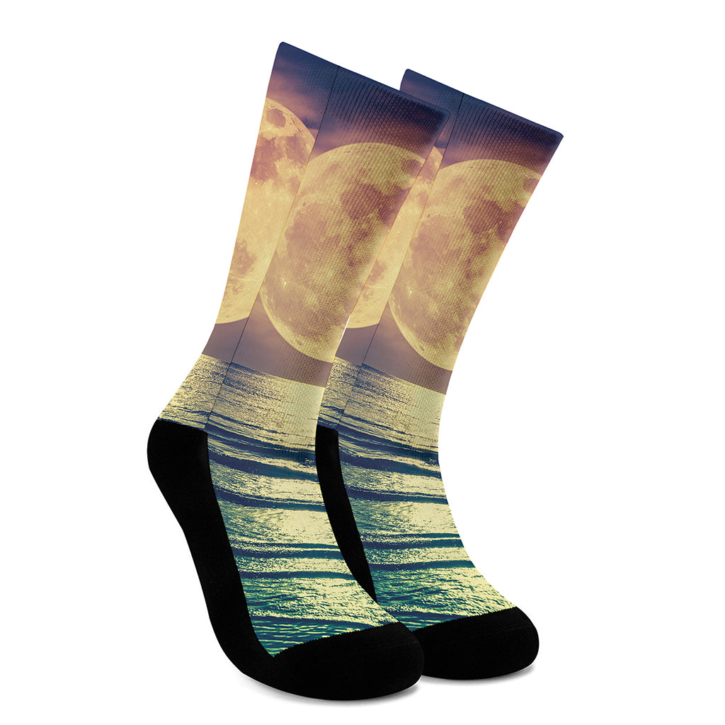 Moon Beach Print Crew Socks