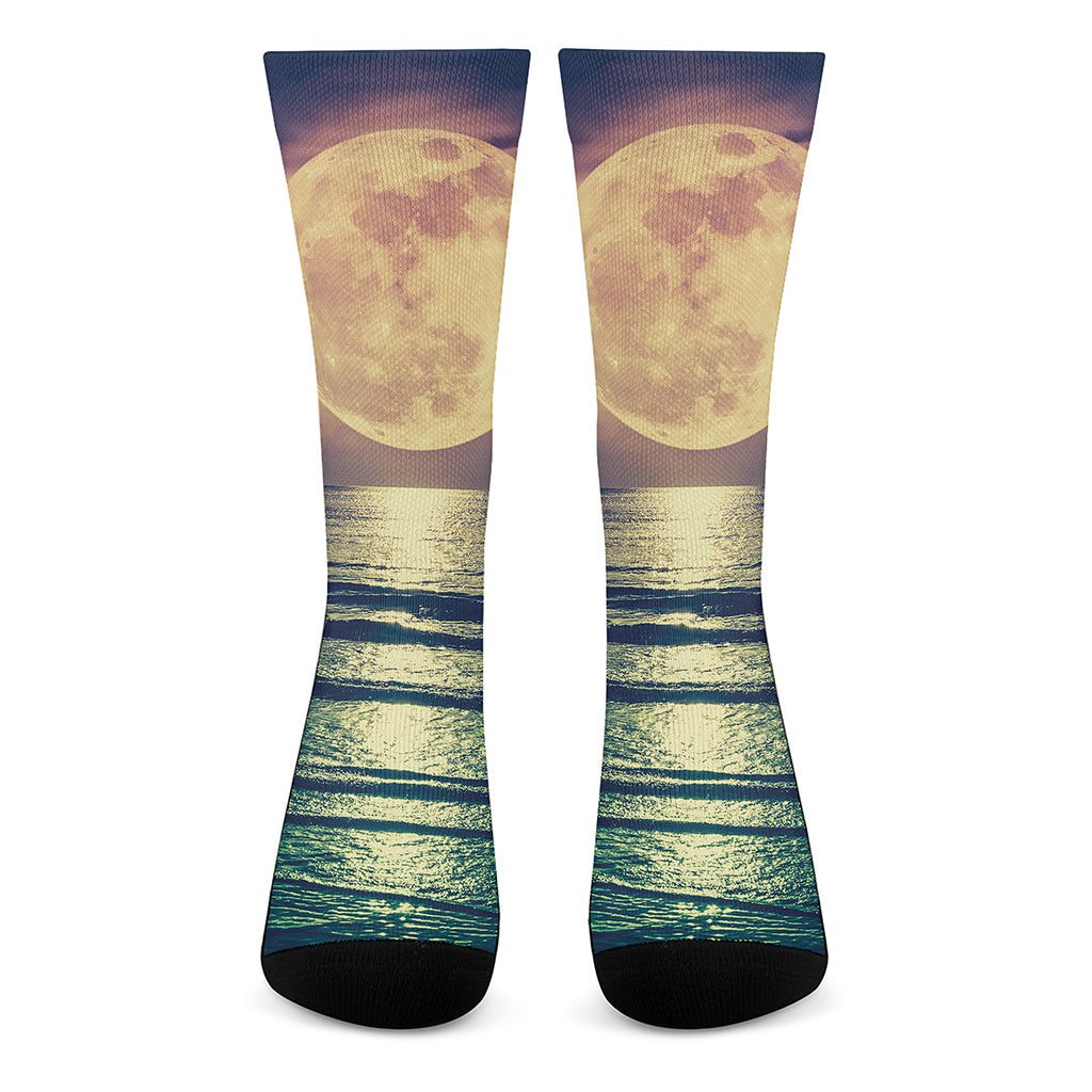 Moon Beach Print Crew Socks
