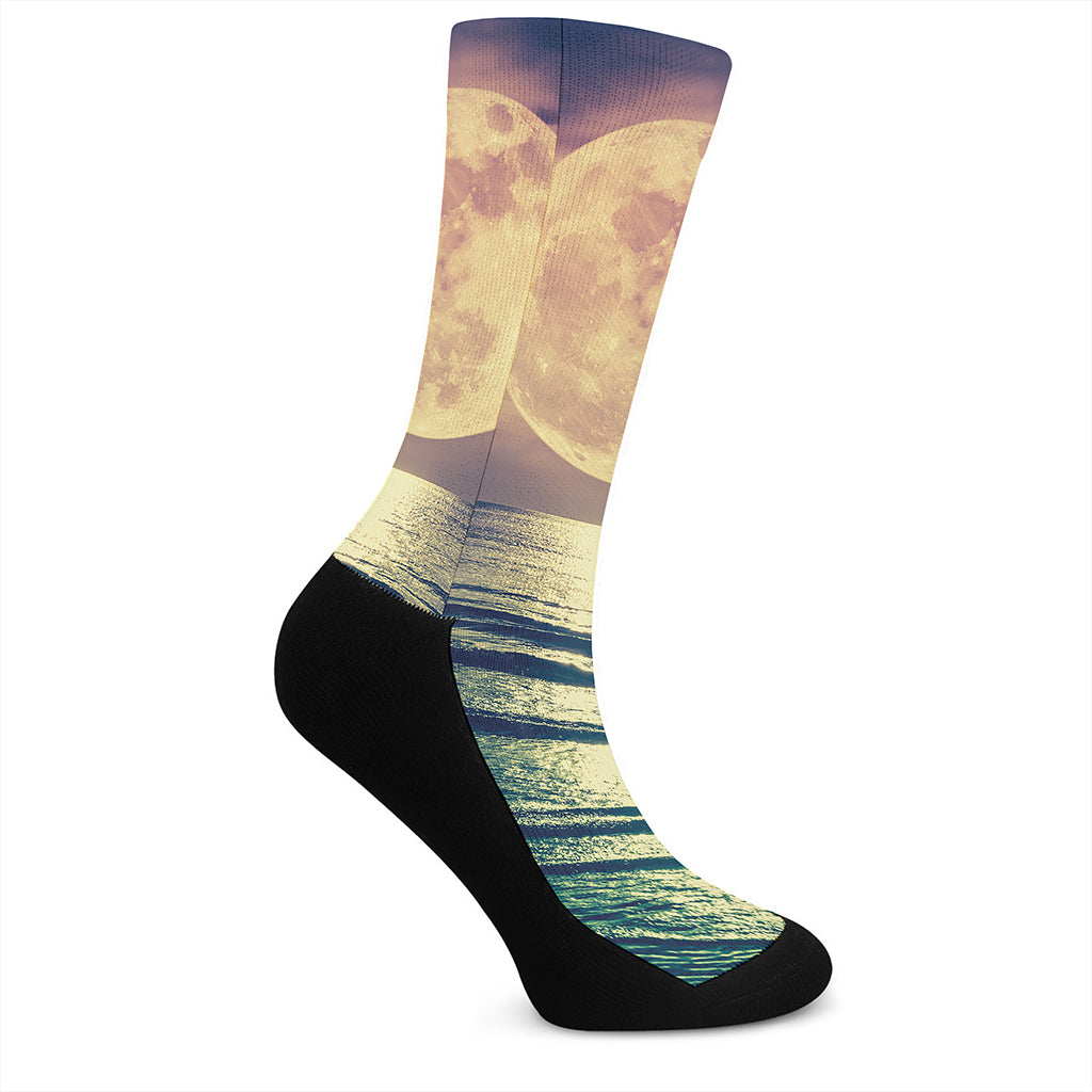 Moon Beach Print Crew Socks