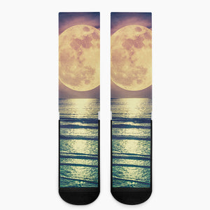 Moon Beach Print Crew Socks