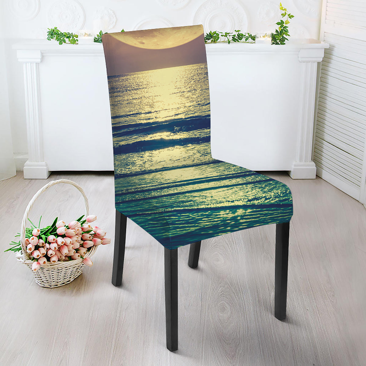 Moon Beach Print Dining Chair Slipcover