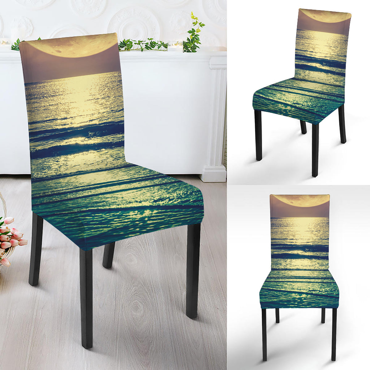 Moon Beach Print Dining Chair Slipcover