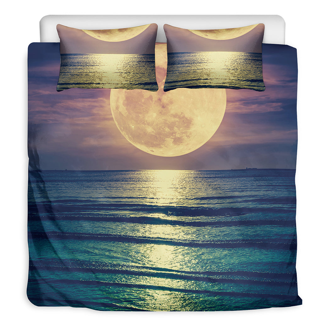 Moon Beach Print Duvet Cover Bedding Set