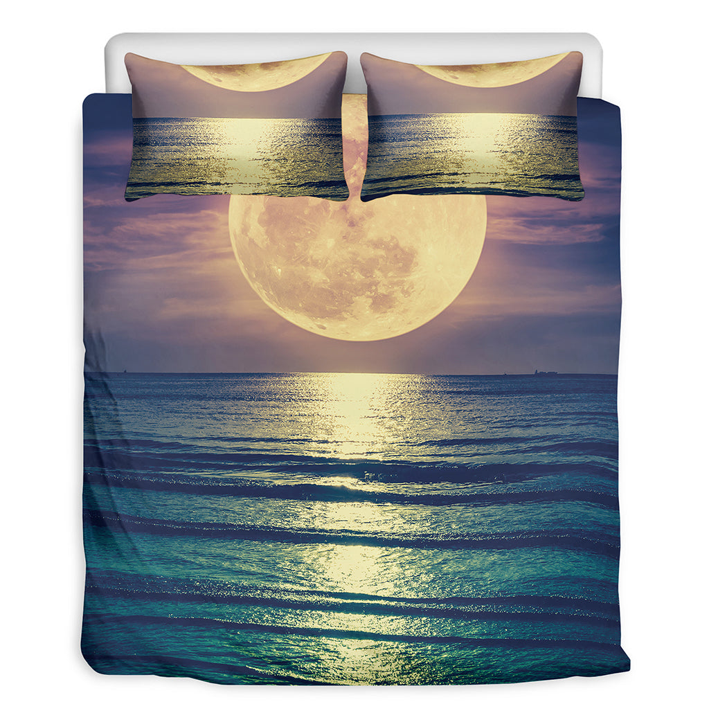 Moon Beach Print Duvet Cover Bedding Set